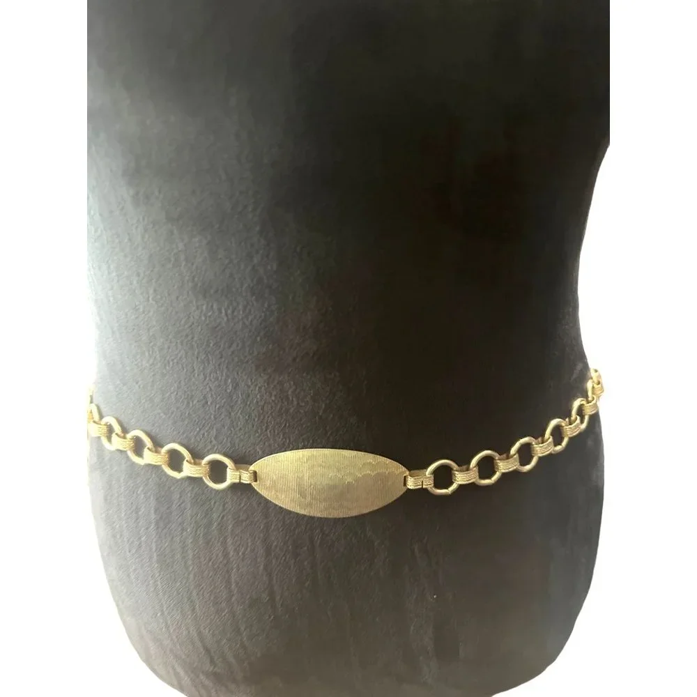 Vintage Gold Tone Chain Belt with Oval Disk.‎ 37”